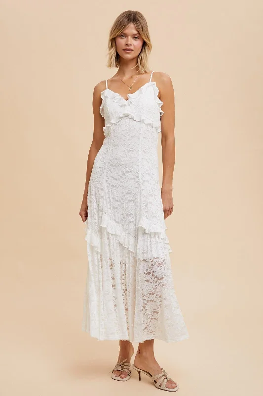 Abstract Dresses for Creative -Off-White Vintage Lace Maxi Dress