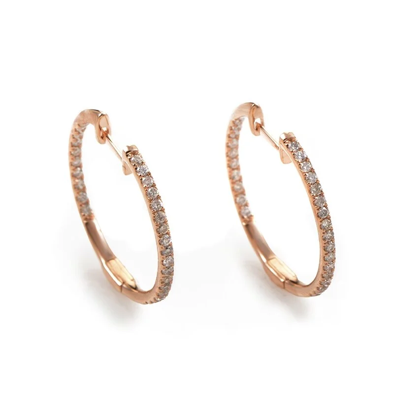 Drop Earrings with Vine Designs -Rose Gold .51 Carat VS1 G Color Diamond Hoop Huggies Earrings AER-9832R