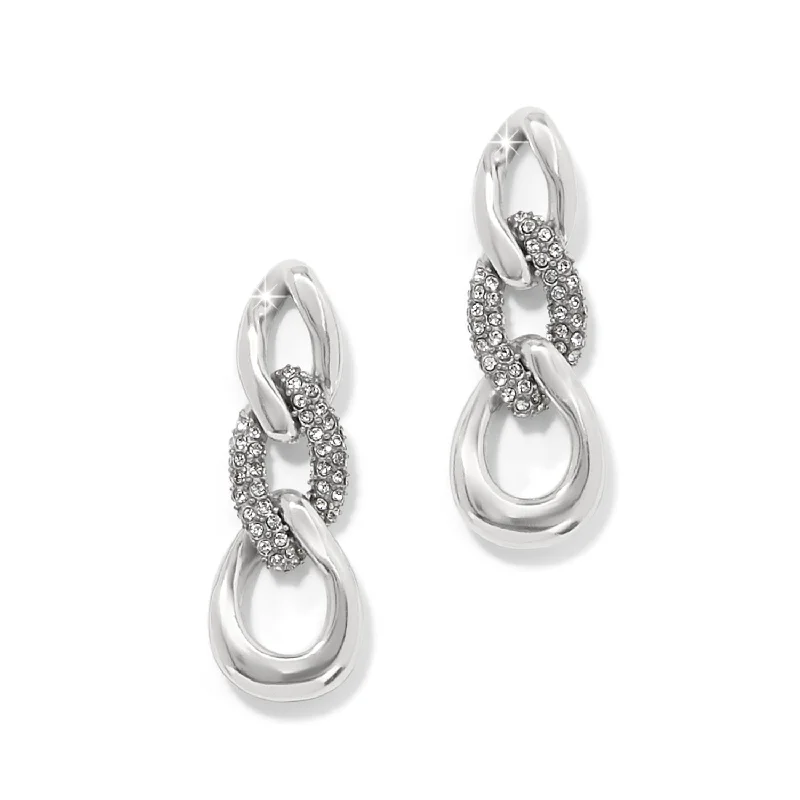 Heart Shaped Drop Earrings for Love -Cleo Pave Link Post Drop Earrings/Silver