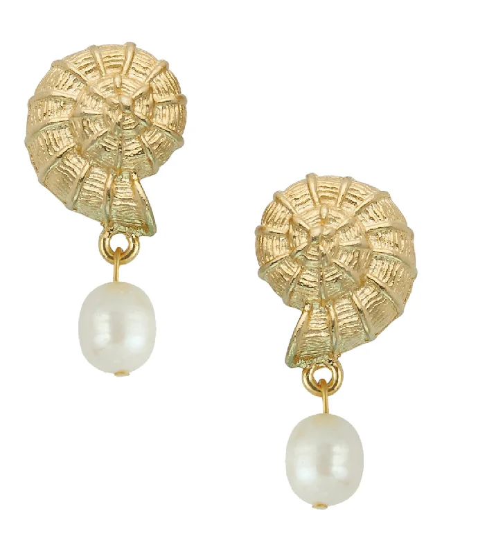 Drop Earrings for Bridesmaids Look -Susan Shaw Gold Shell Pearl Earrings