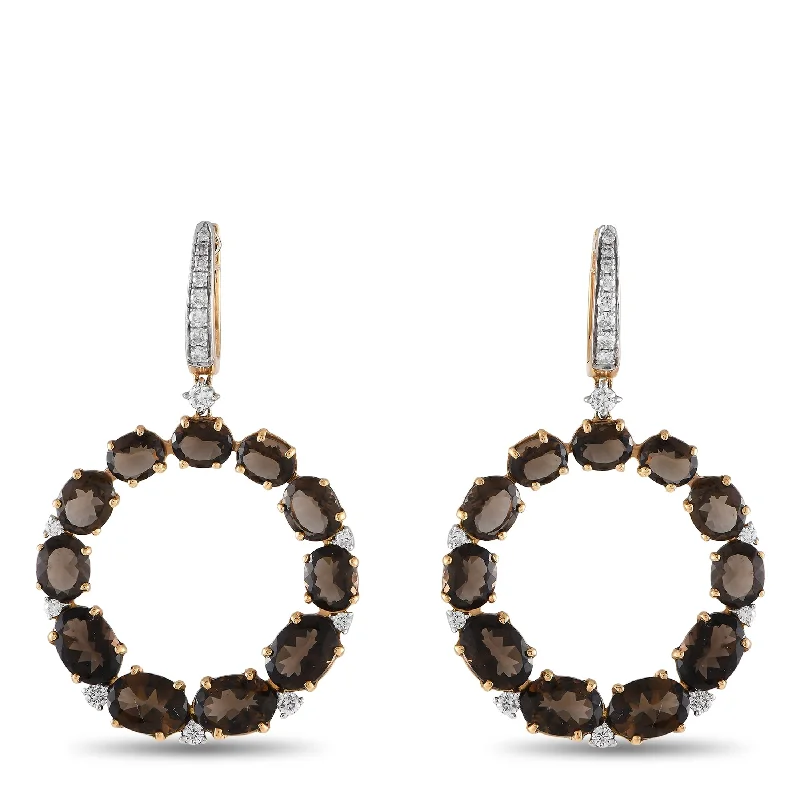 Beaded Drop Earrings for Party -Casato Yellow Gold 0.60ct Diamond and Smokey Quartz Earrings 200500