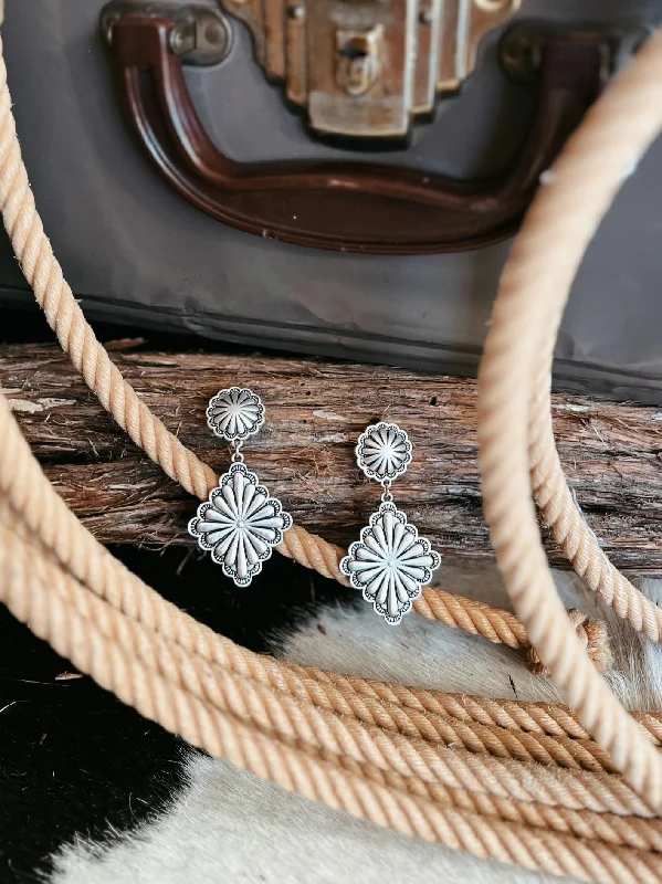 Drop Earrings with Keyhole Designs -Silver Post Concho Earrings