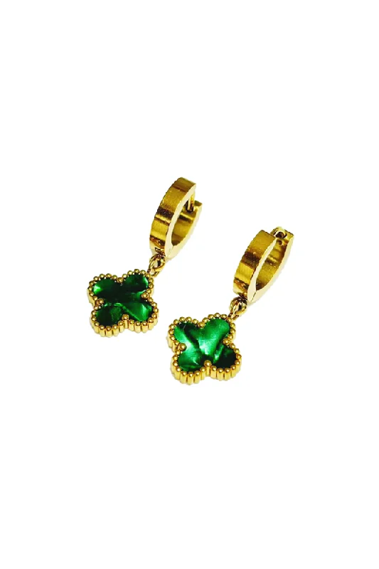 Tarnish Resistant Drop Earrings for Longevity -Green Clover Huggy Earrings By Susan Rose