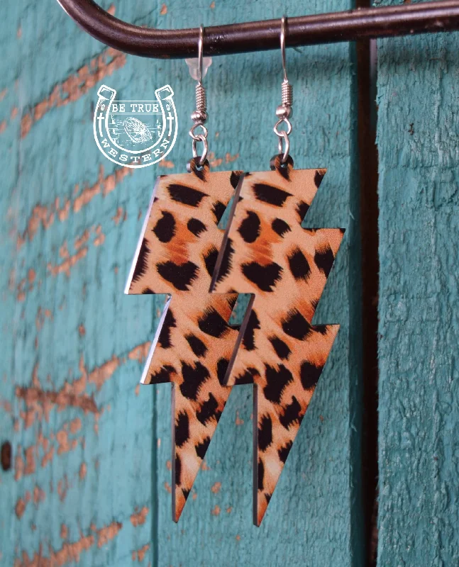 Punk Drop Earrings with Spikes -The Thunder Rolls Leopard Bolt Earrings