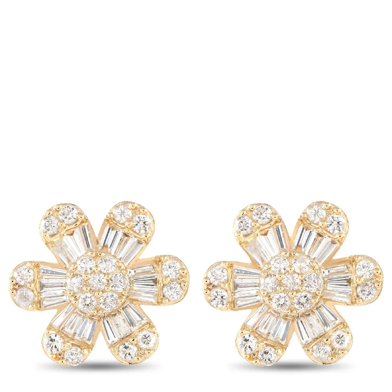 Maximalist Drop Earrings for Bling -Yellow Gold 1.25ct Diamond Flower Earrings ER28978-Y