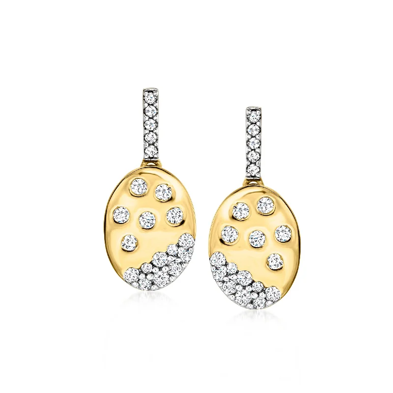 Beaded Drop Earrings for Party -Ross-Simons Scattered-Diamond Oval Drop Earrings in 18kt Gold Over Sterling