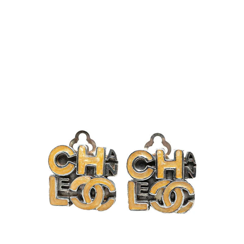 Silver Drop Earrings for Men -Chanel Logo Metal Earrings Silver Beige