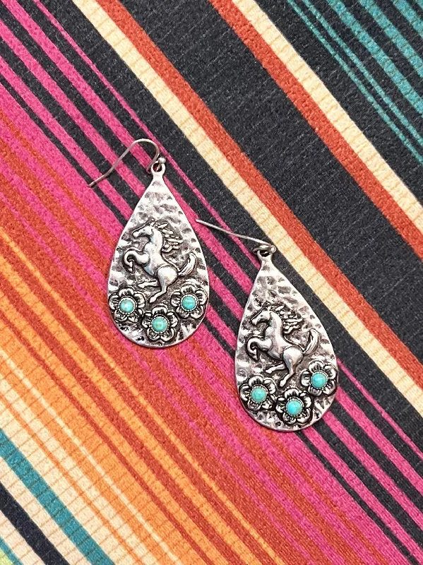 Detachable Drop Earrings with Charms -Galloping In Turquoise Earrings