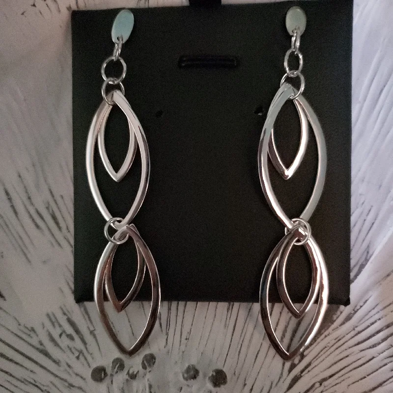 Push Back Drop Earrings for Convenience -Sterling Silver Long Double Loop Earrings