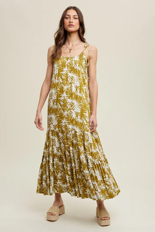 Anniversary Dresses for Special -Dark Yellow Printed Maxi Dress