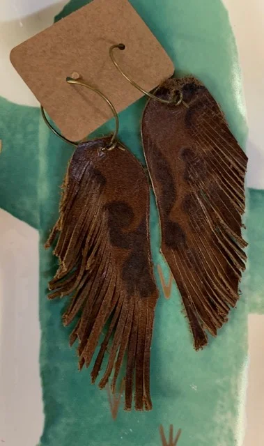 Drop Earrings with Abstract Designs -Genuine Leather Feather Earrings-Dark Stamped