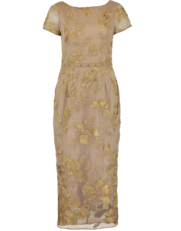 Linen Dresses for Breathable -Metallic Floral Embroidered Dress