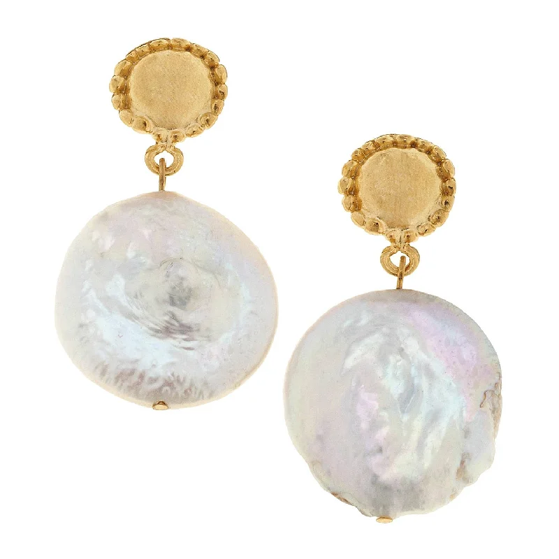 Contemporary Drop Earrings for Fashion -Susan Shaw Large Coin Pearl Drop Earrings