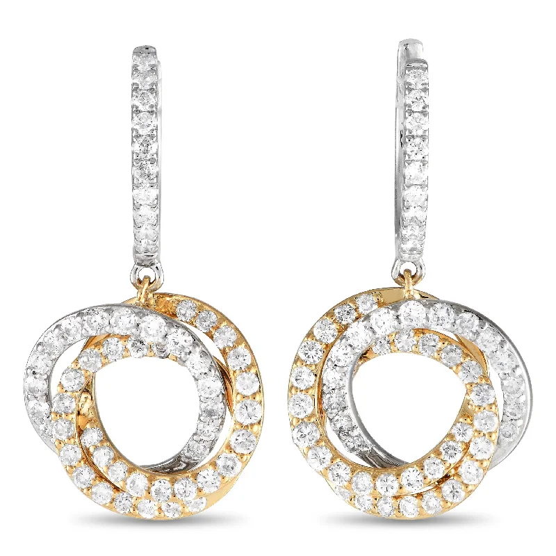 Drop Earrings with Textured Surface -White and Yellow Gold 1.0ct Diamond Drop Earrings AER-13233-WY