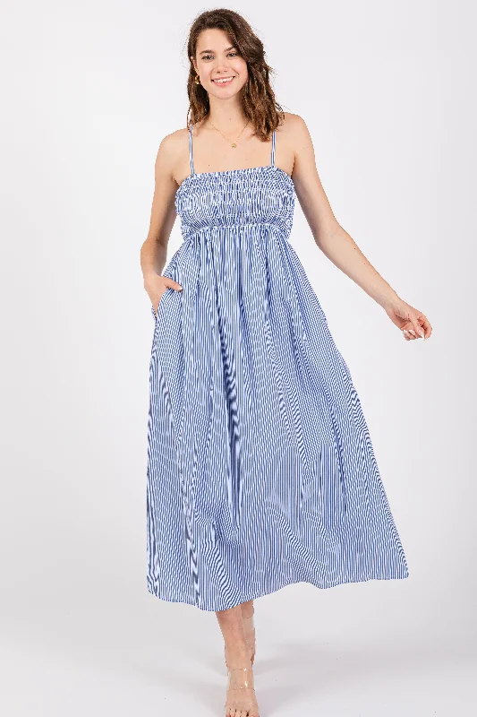 Formal Dresses for Occasions -Blue Bartlett Striped Smocked Midi Dress