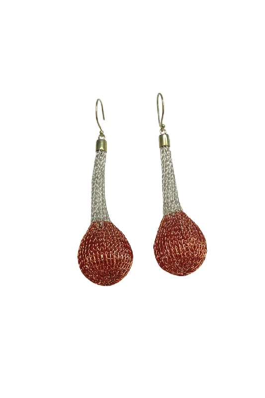 Drop Earrings for Wedding Ceremony -Exclamation Silver & Copper Hand Crochet Mesh Earrings