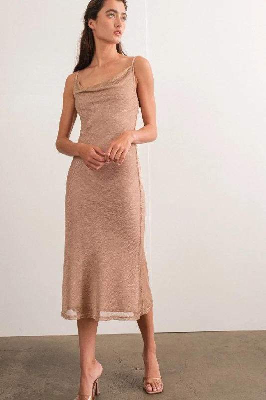 Contemporary Dresses for Fashion -Copper Metallic Cami Midi Dress