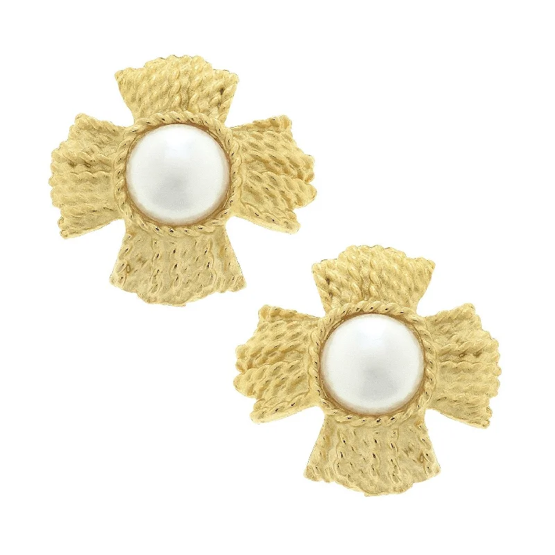 Drop Earrings with Filigree Work -Susan Shaw Braided Cross Pearl Clip-On Earrings