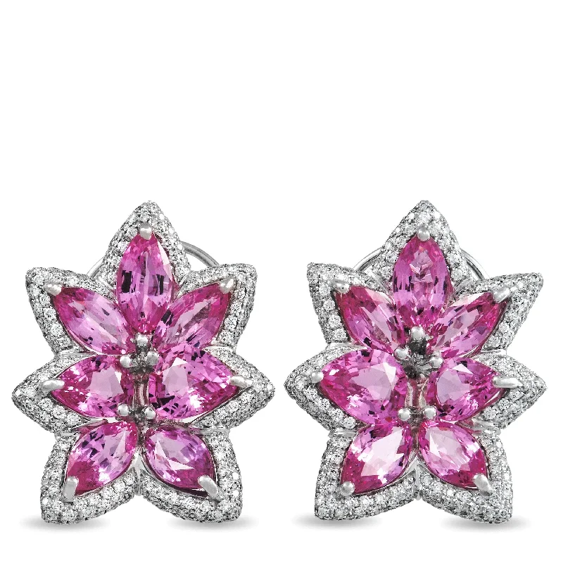 Triangular Drop Earrings for Edge -de Grisogono White Gold 1.94 ct Diamond and Pink Sapphire Earrings DEG01-032422