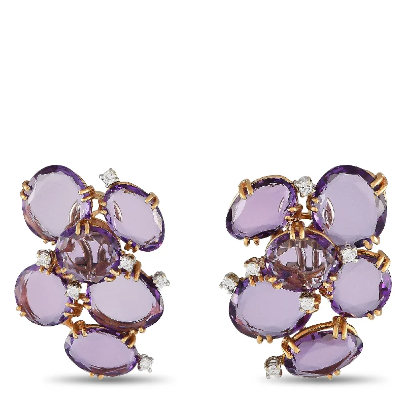 Floral Drop Earrings with Petals -Casato Yellow Gold 0.36ct Diamond and Amethyst Earrings 200532