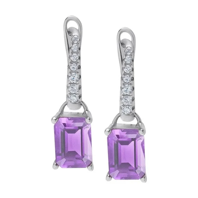 Animal Print Drop Earrings for Fun -Victoria Townsend .925 Sterling Silver Amethyst & Lab White Sapphire Emerald-Cut Earrings - Purple