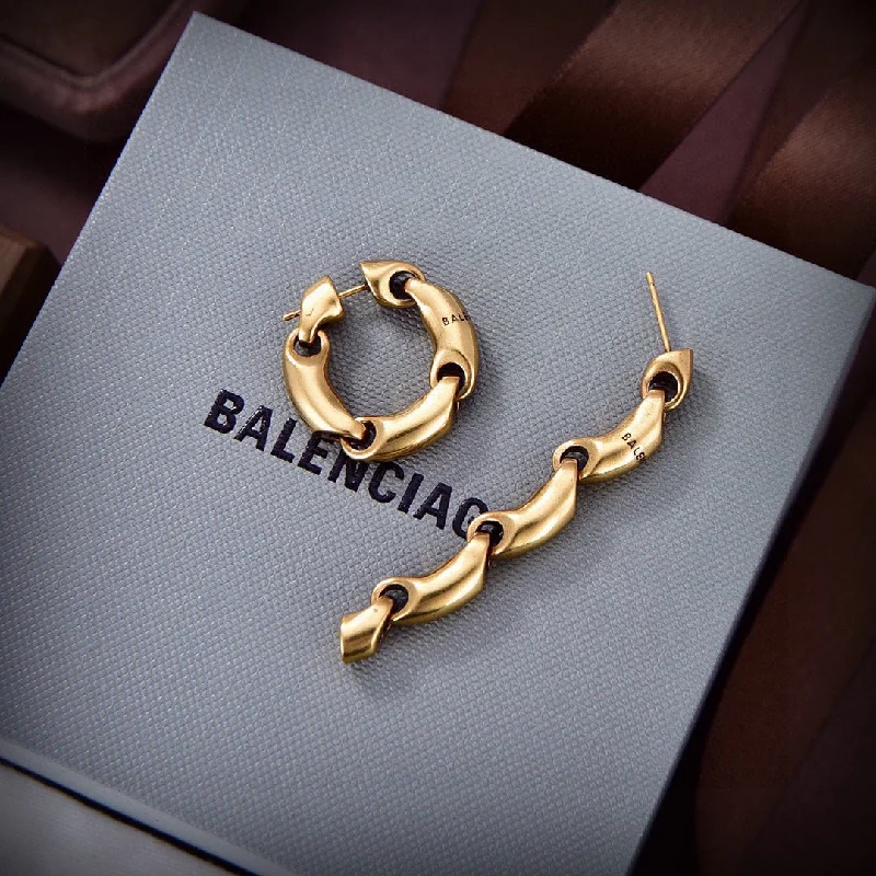 Drop Earrings for Fitness Activities -Balenciaga brass letter Chanelin large circle earrings EHA169