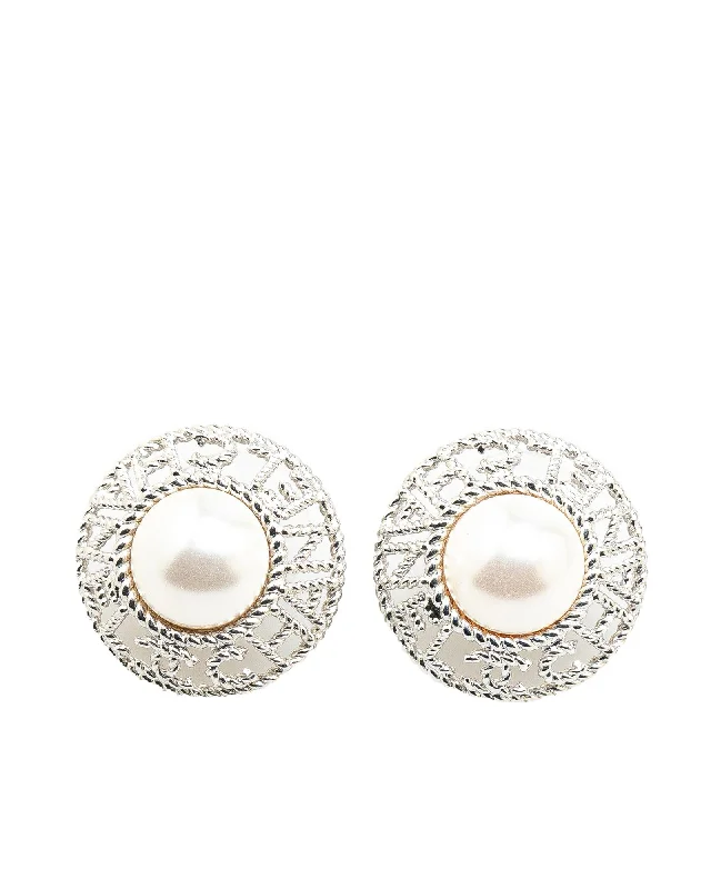 Drop Earrings for Concert Look -Silver Plated Pearl Push Back Earrings