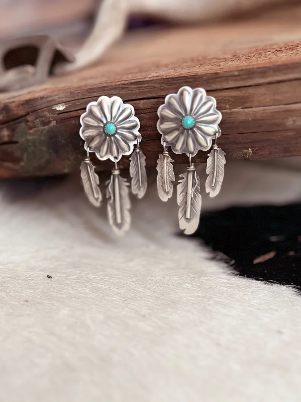 Geometric Drop Earrings for Trend -T’aachill - t’a’ Navajo Sterling Silver Earrings