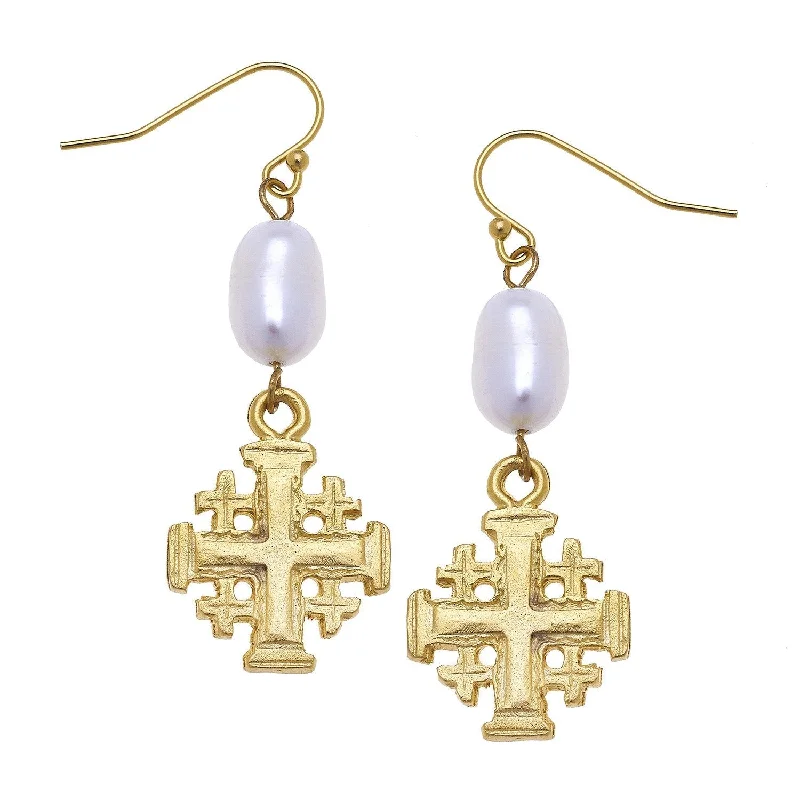 Round Drop Earrings for Classic -Susan Shaw Dainty Cross Pearl Drop Earrings