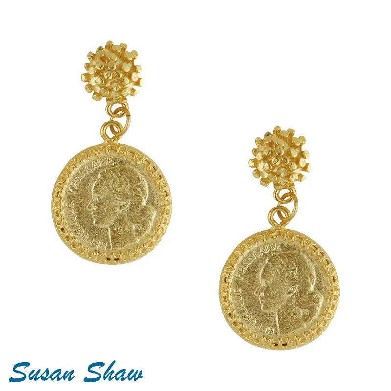 Push Back Drop Earrings for Convenience -Susan Shaw Gold Franc Earrings