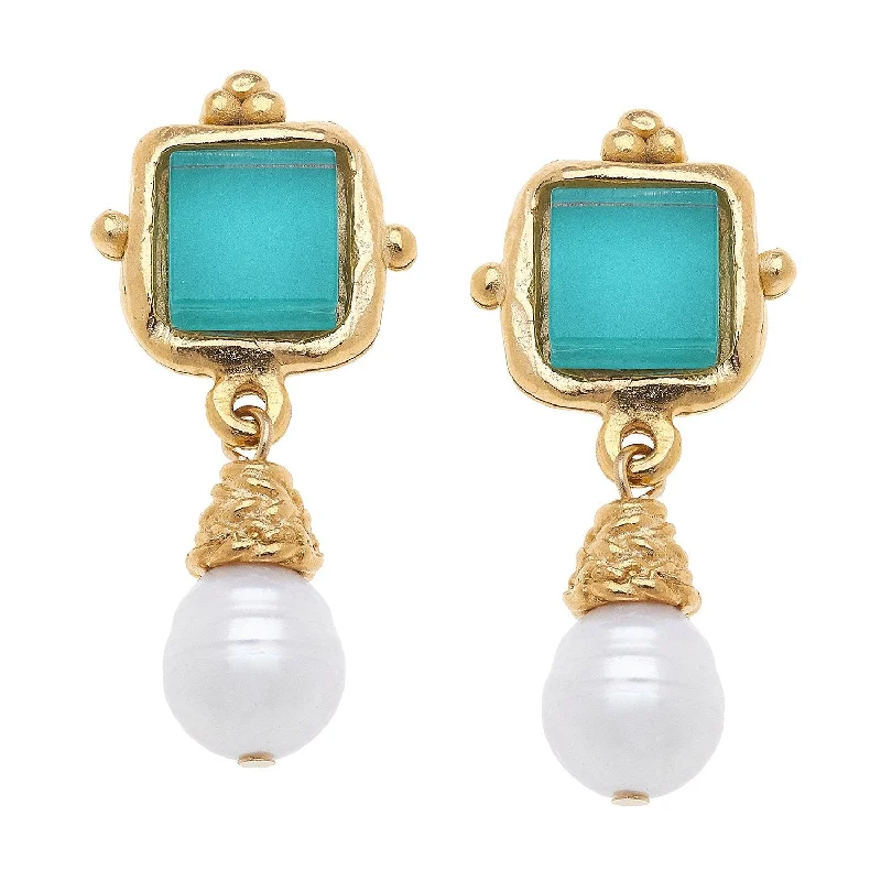 Indian Drop Earrings with Intricacy -Susan Shaw Charlotte Mini Drop Earrings in Riviera Teal