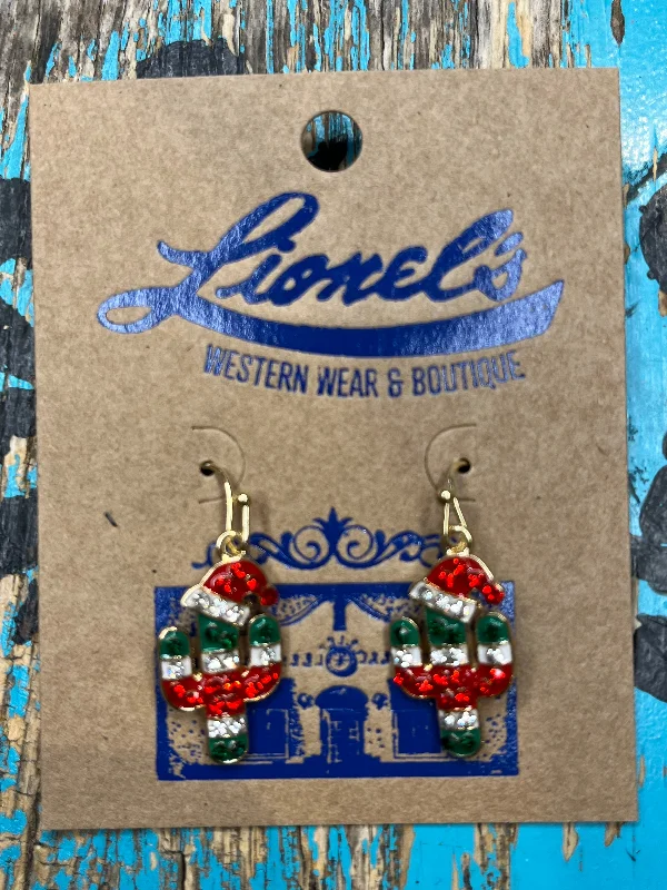 Vintage Drop Earrings with Patina -Mini Christmas Cactus Crystal Earrings