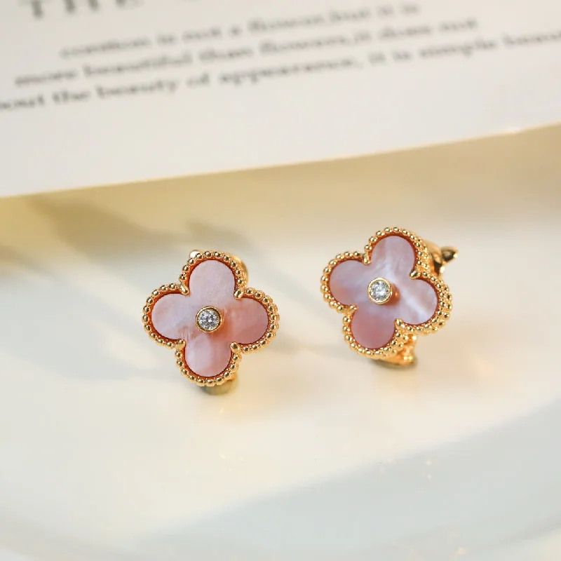 Drop Earrings with Embossed Patterns -Advanced and personalized four leaf clover studded with diamond Fritillaria earrings EH13168A52