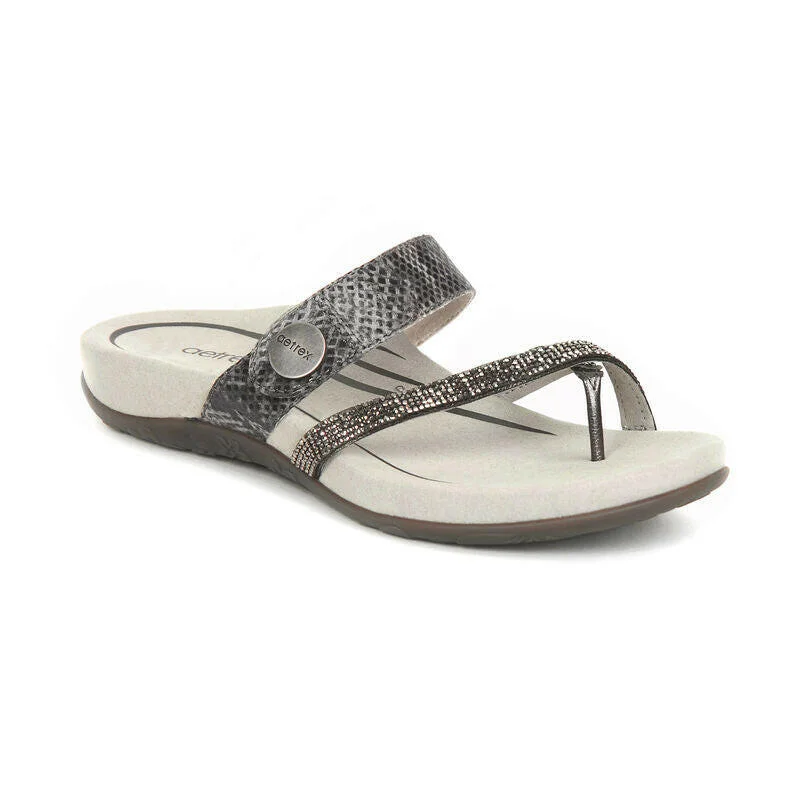 Elegant sandals for women with beaded straps and platform heels for special occasions-Aetrex Izzy Sparkle Women's Sandals - Pewter