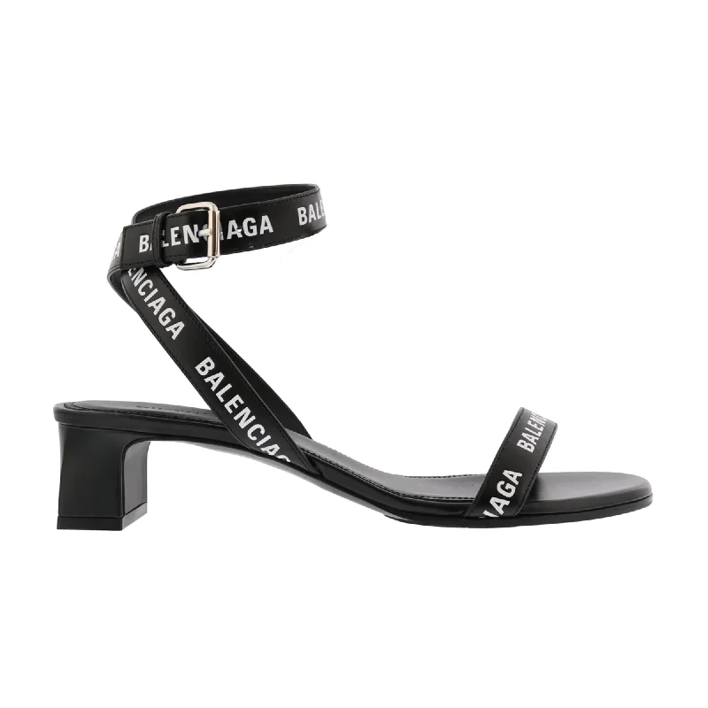 High-heeled sandals for women with strappy details and delicate ankle straps for elegance-Balenciaga Round Sandals L40