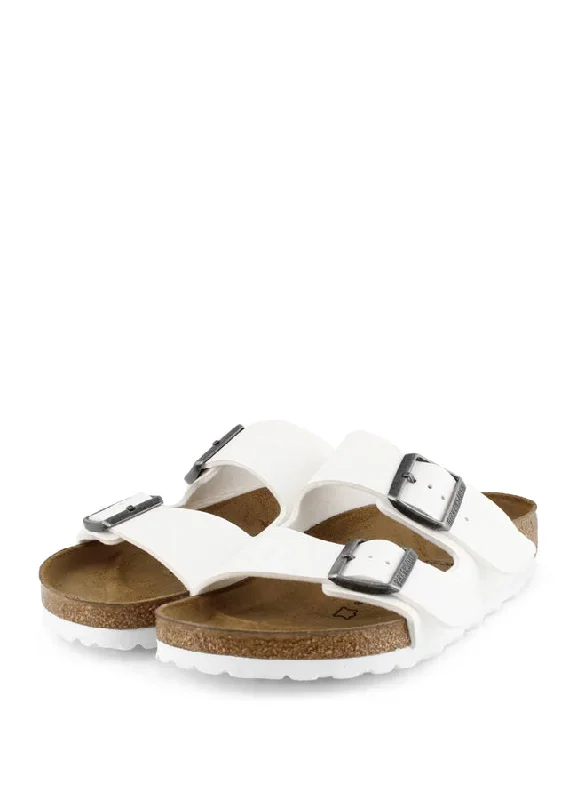 Elegant sandals for women with high heels and lace-up design for formal events-Birkenstock Arizona White Sandals