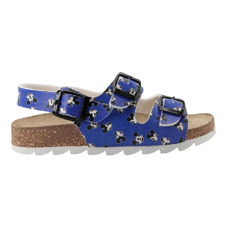 Stylish sandals for women with platform soles and trendy ankle straps-Blue Mickey Print Sandals