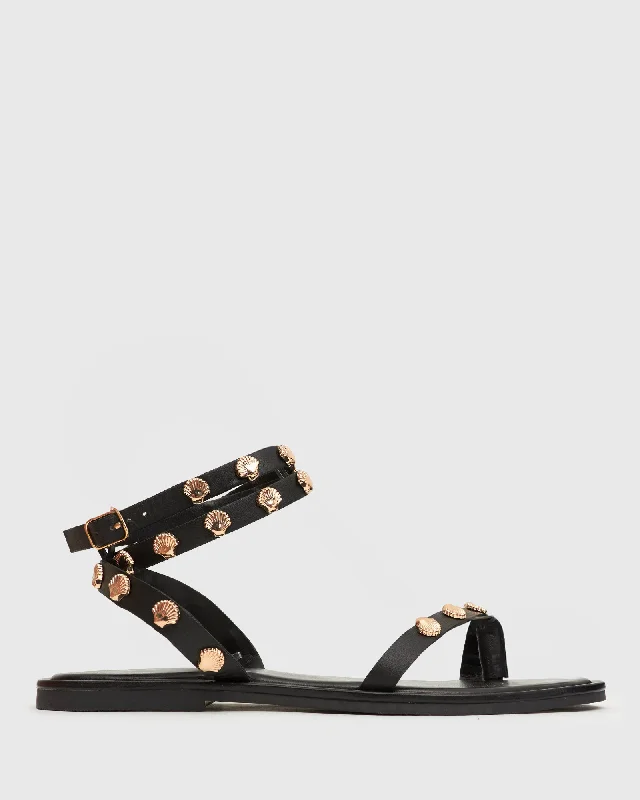 Stylish sandals for women with unique buckle details and flat design-PRE-ORDER COAST Leather Embellished Flat Sandals