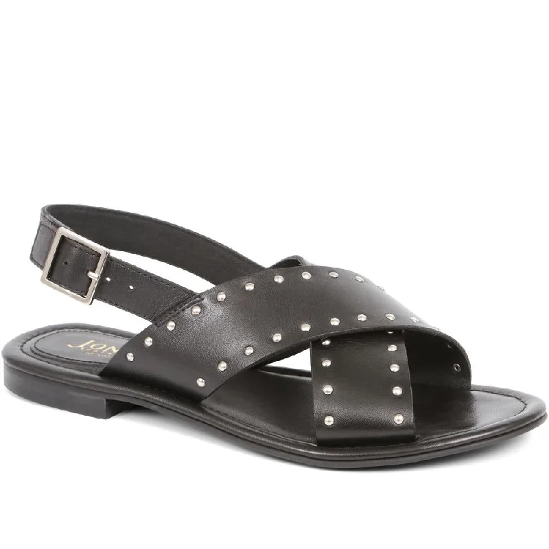 Casual sandals for women with cork footbed and crisscross strap design for style-Cross Over Studded Sandals - ELDA / 323 390