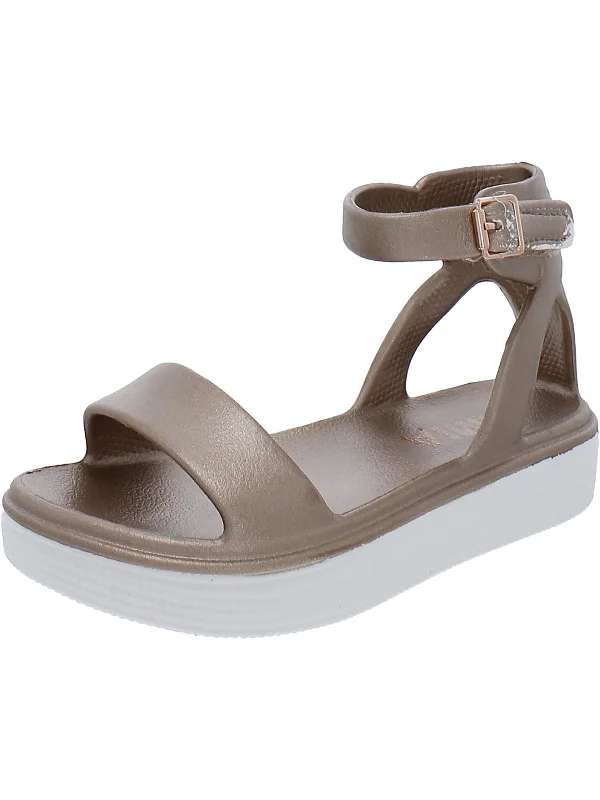 Boho-inspired sandals for women with braided straps and earthy tones-Ellen Girls Faux Leather Ankle Strap Flat Sandals