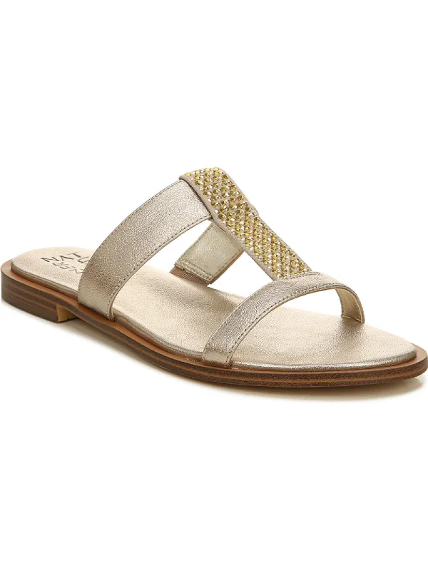 Casual sandals for women with wide straps and flat sole for relaxed fit-Farica Womens Embellished Slide Sandals