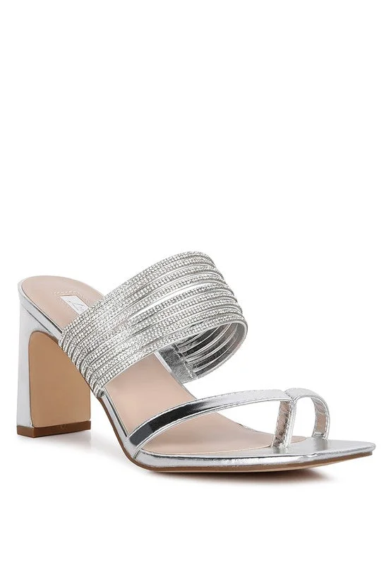 Fashionable sandals for women with metallic straps and bold color combinations-Follow Me Mid Block Heel Sandals For Women