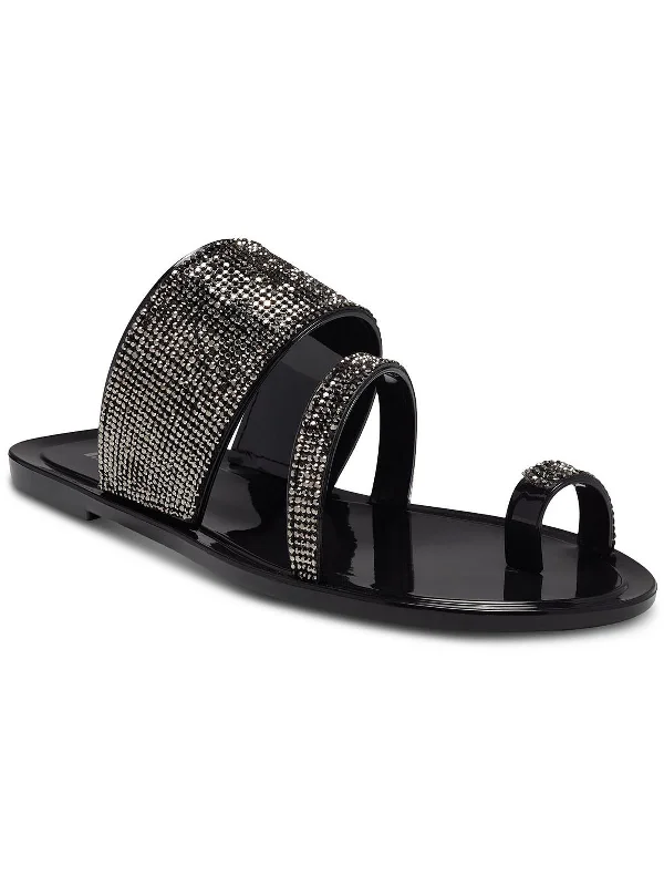 Casual sandals for men with rubber footbed and adjustable buckle for easy wear-Gianolo Womens Embellished Toe Loop Flat Sandals