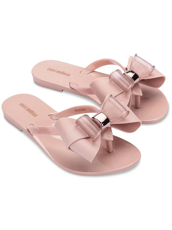 Comfortable sandals for women with wide fit options and soft cushioning for feet-Harmoni Girls Bow Thong Slide Sandals