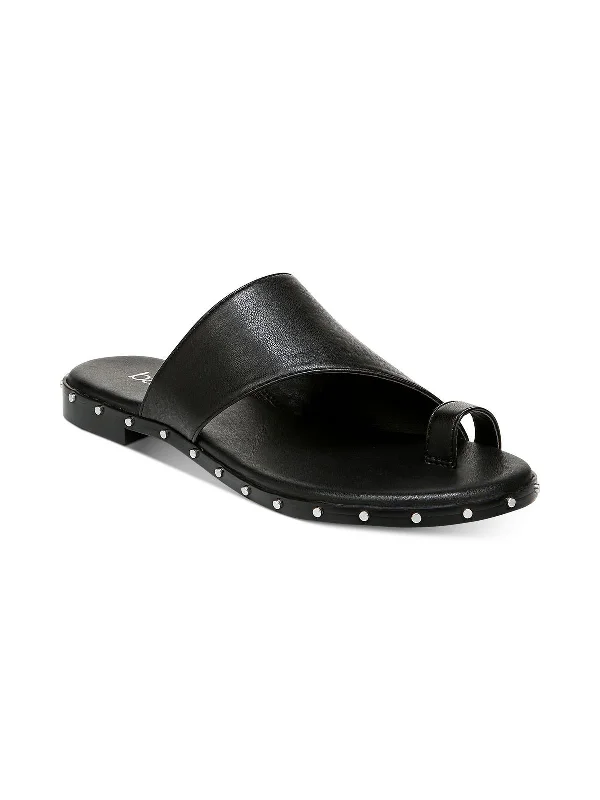 Casual sandals for men with open-toe design and soft leather upper-Hattiep Womens Toe Loop Asymetric Slide Sandals