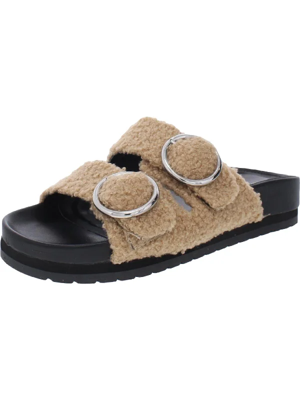 Comfortable sandals for women with closed-toe design and flexible footbed for comfort-Keena 2 Womens Faux Fur Textured Flatform Sandals