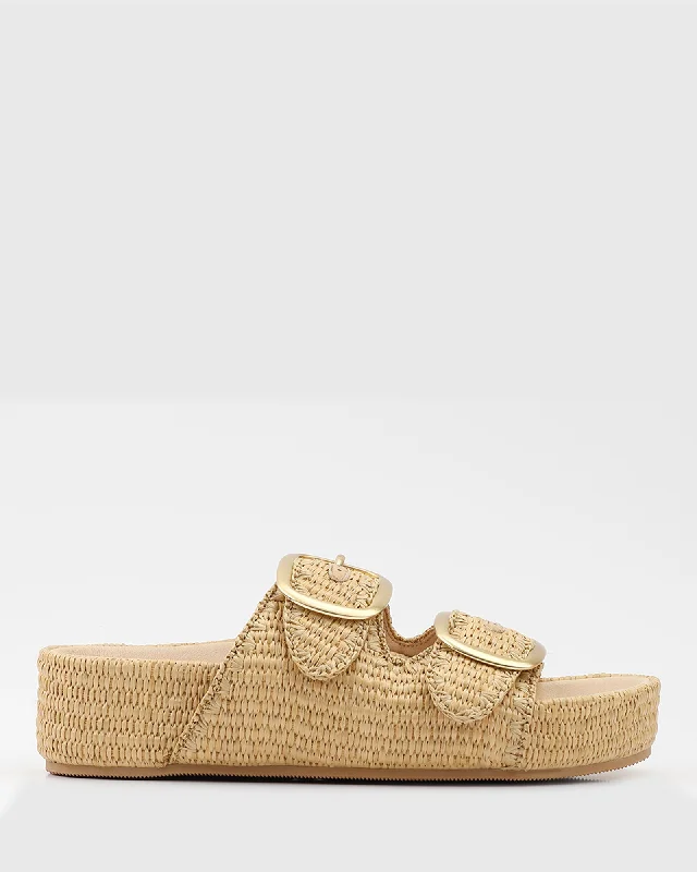 Casual sandals for women with lightweight construction and adjustable ankle straps-LYRY Raffia Platform Slide Sandals