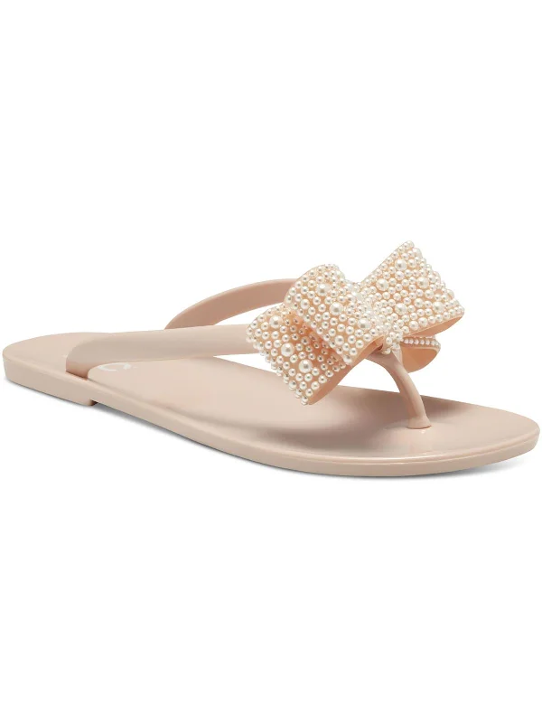 Elegant sandals for women with beaded straps and platform heels for special occasions-Madena Womens Slip On Flat Jelly Sandals