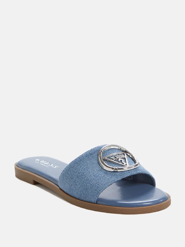 Comfortable sandals for women with Velcro straps and cushioned sole for everyday wear-Magnify Denim Slide Sandals