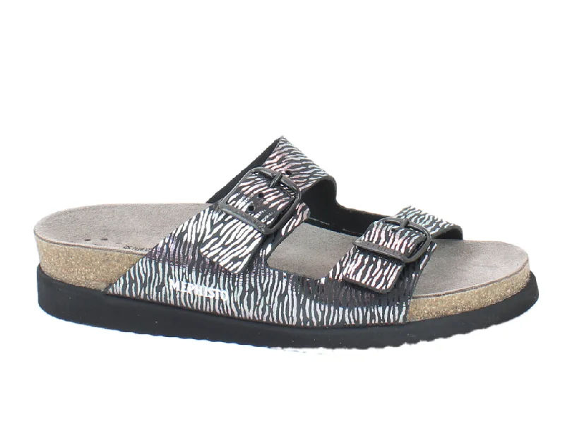 Comfortable sandals for women with soft cork footbed and rubber outsole-Mephisto Sandals Harmony Black Zebra